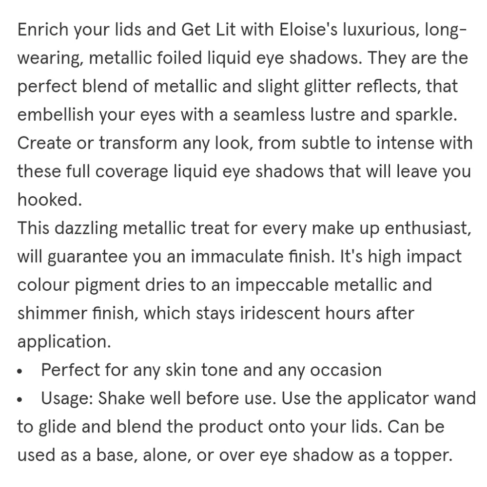 🆕 Eloise Get Lit Metallic Foiled Liquid Eye Shadow
